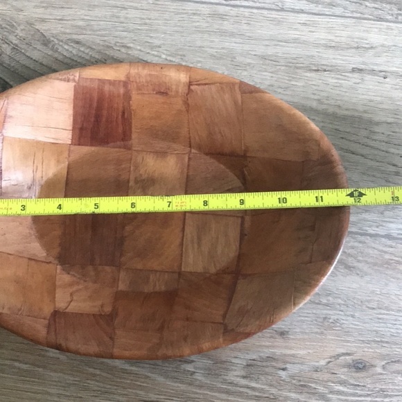 Vintage Oval Woven Parquet Wooden serving Salad Bowl, 12” Long retro mcm - Picture 5 of 6